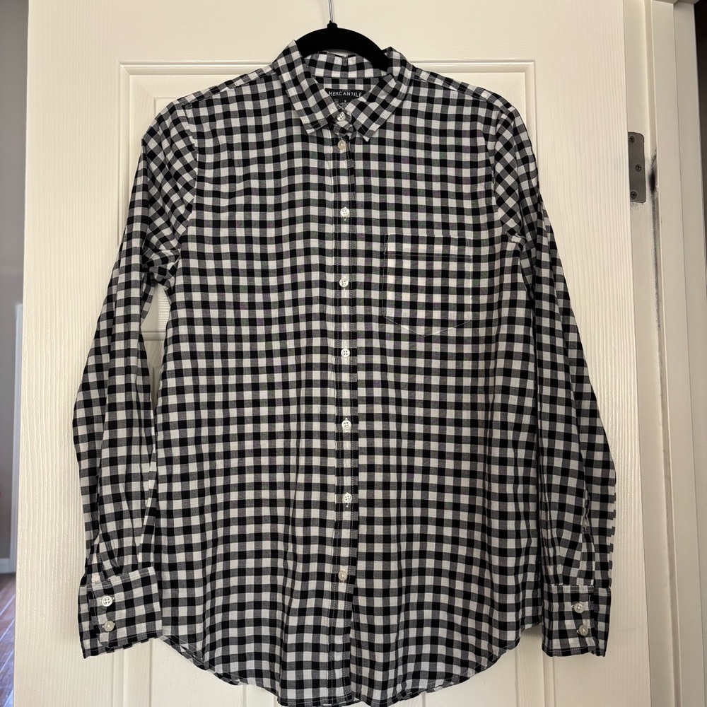 J. Crew Women’s Black & Champagne Gingham Classic Button-Down Shirt in Boy Fit